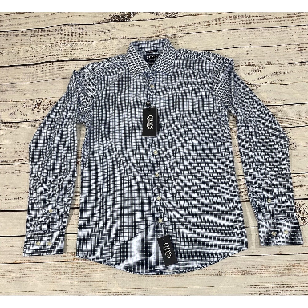Chaps Men Shirt Blue Checkered Mens Slim Fit S Performance NWT